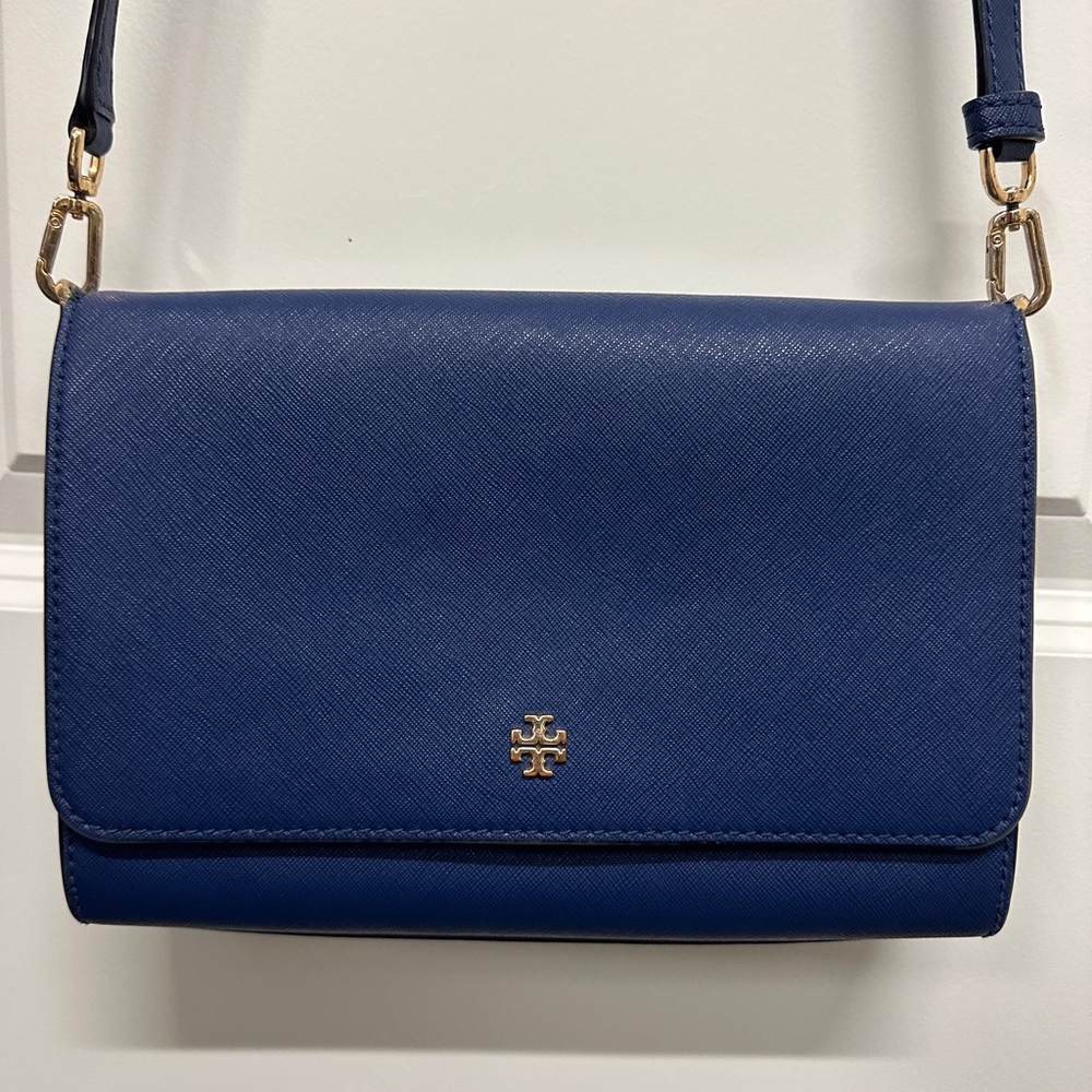 Tory Burch Blue Crossbody Bag with Gold Accents